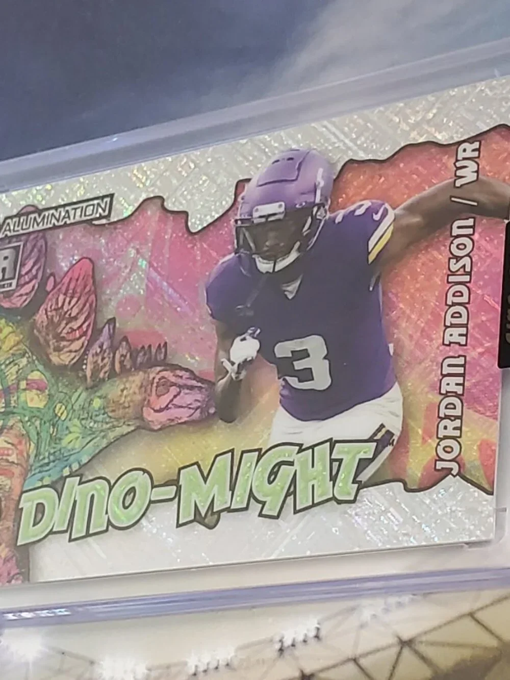 Jordan Addison 2023 Wild Card Alumination Dino Might RC 2/10 Silver Vikings